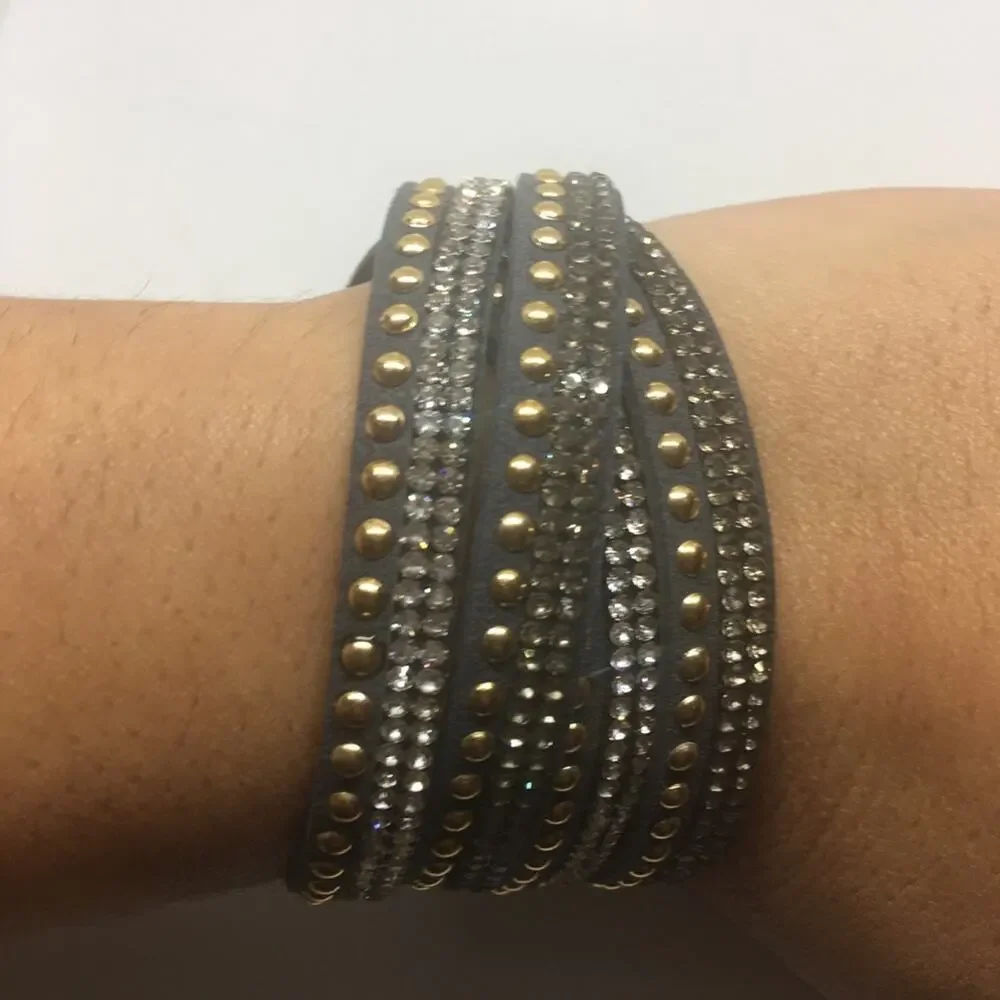 Mix Stud Slit Layer Wrap Bracelet - Charcoal